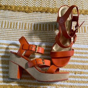 Cutest orange and gold Kate spade heeled sandals